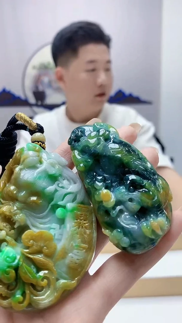 未镶嵌定制翡翠4917DD-毛货挂件一对127