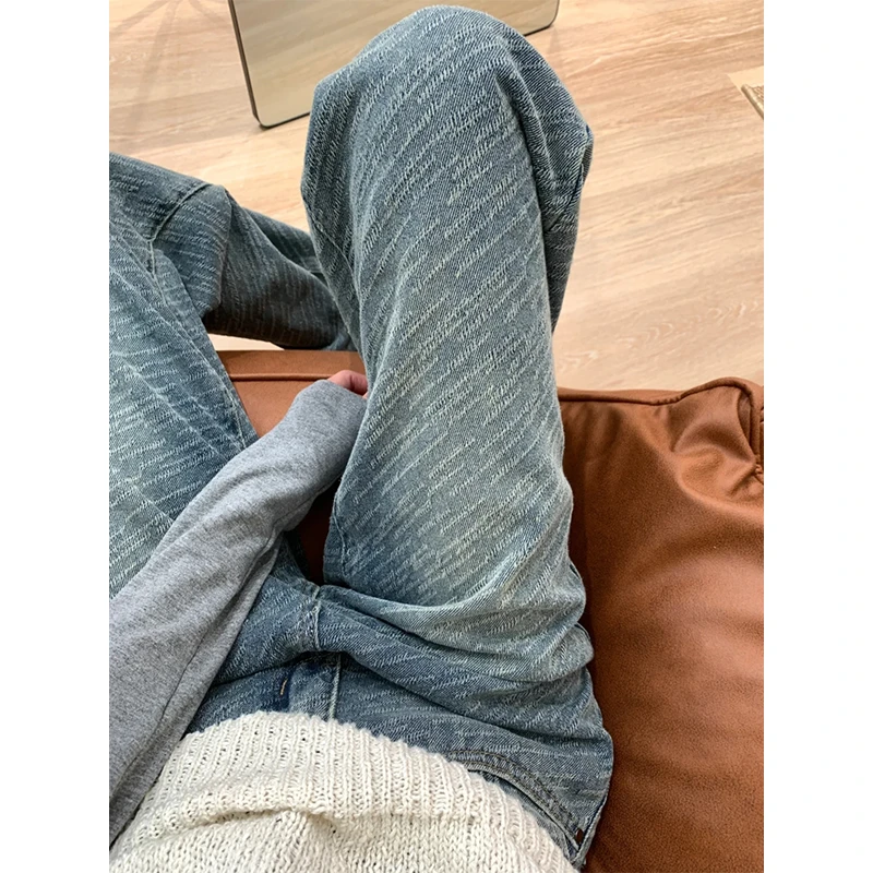 流星纹理阔腿牛仔裤女2025春季新款高腰显瘦拖地直筒裤TZQ2521604