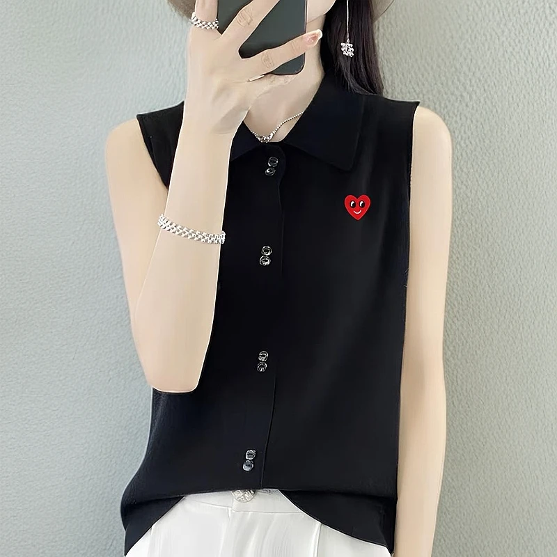 薄款洋气POLO领无袖显瘦气质打底背心