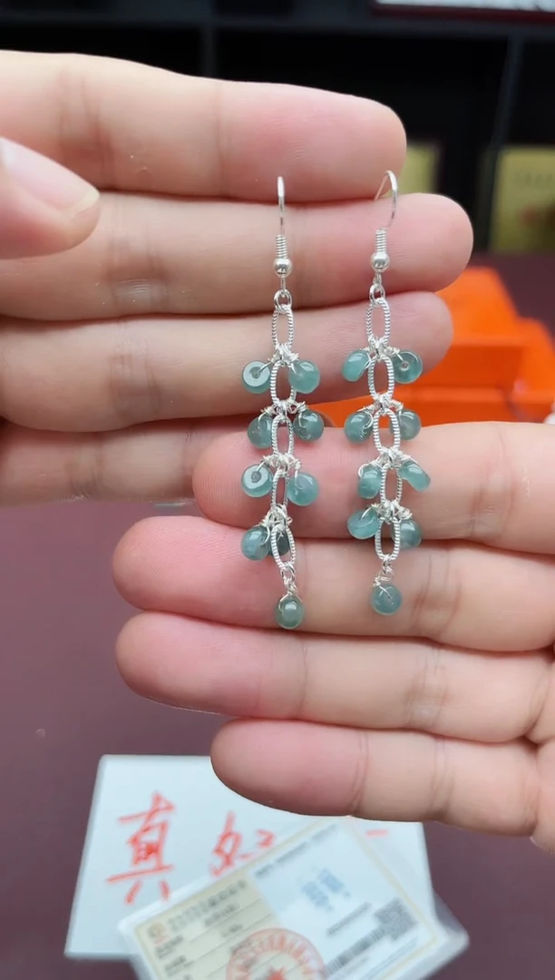 翡翠银S925镶嵌耳饰911000