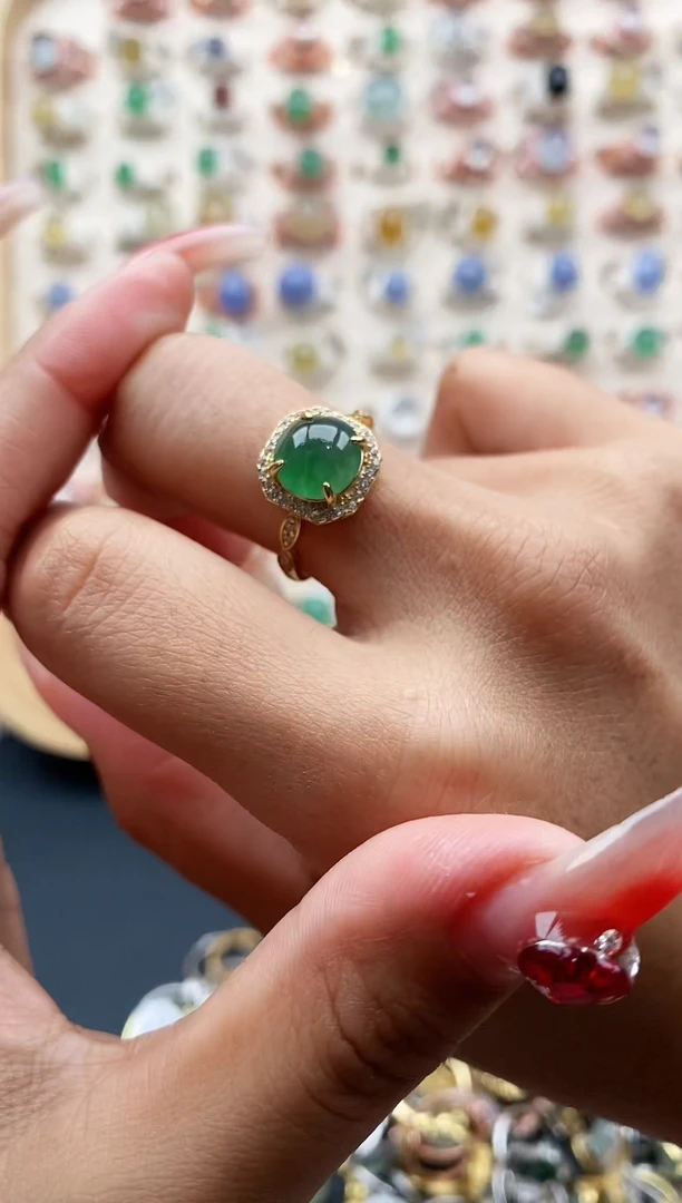 【闪购商品】翡翠戒指银S925镶嵌缅甸A货天然翡翠222   7+7