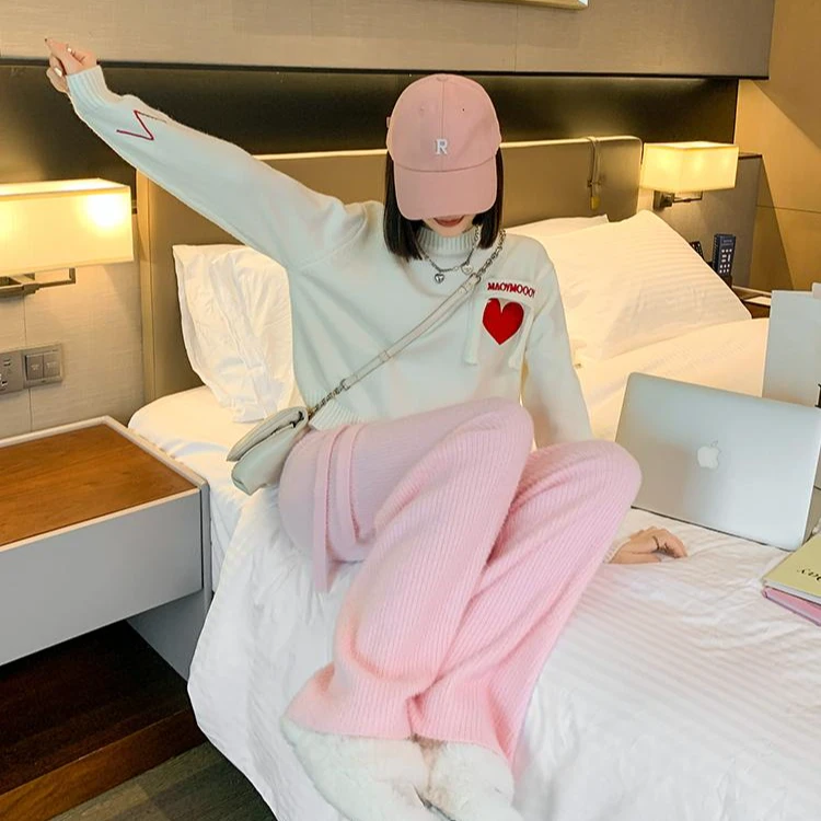 粉色糯米阔腿裤女秋冬季新款小个子高腰垂感外穿阔腿裤10000#