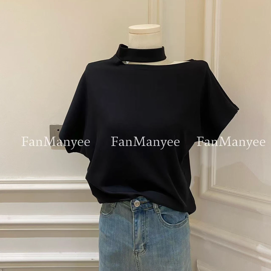 【优雅主义】春夏韩版挂脖镂空设计感不规则显瘦百搭短袖上衣