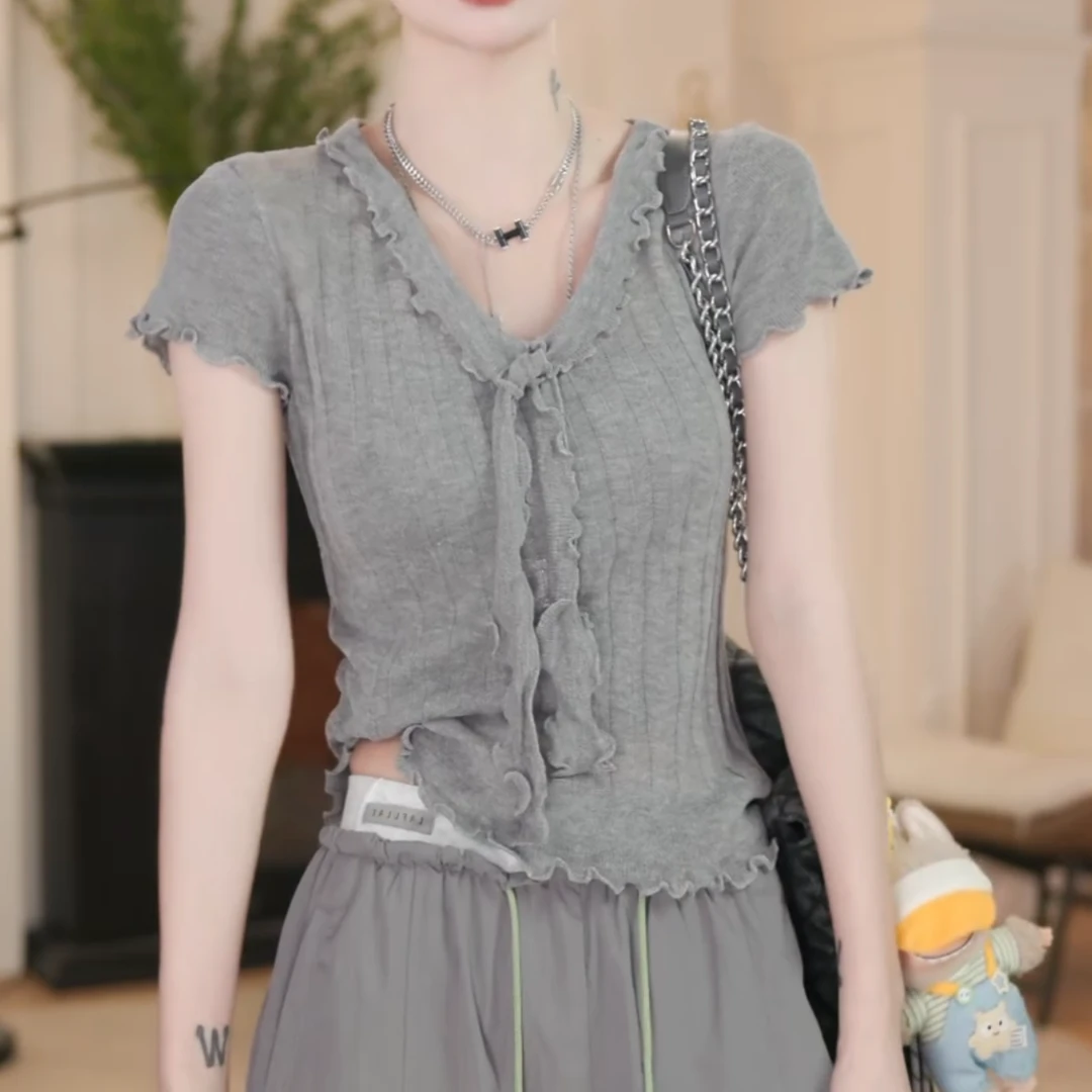 2025夏季新款设计感短袖针织衫修身显瘦上衣百搭t恤女 LK2503962