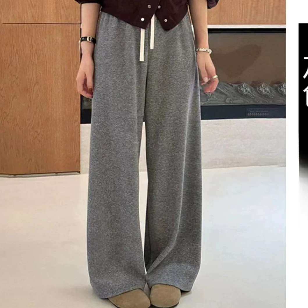 【娜姐家】5612#冬季韩版松紧腰加绒糯米直筒休闲裤