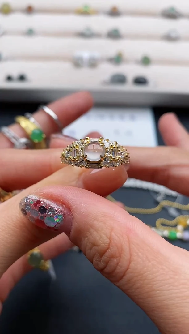 银S925镶嵌戒指翡翠88888888+5