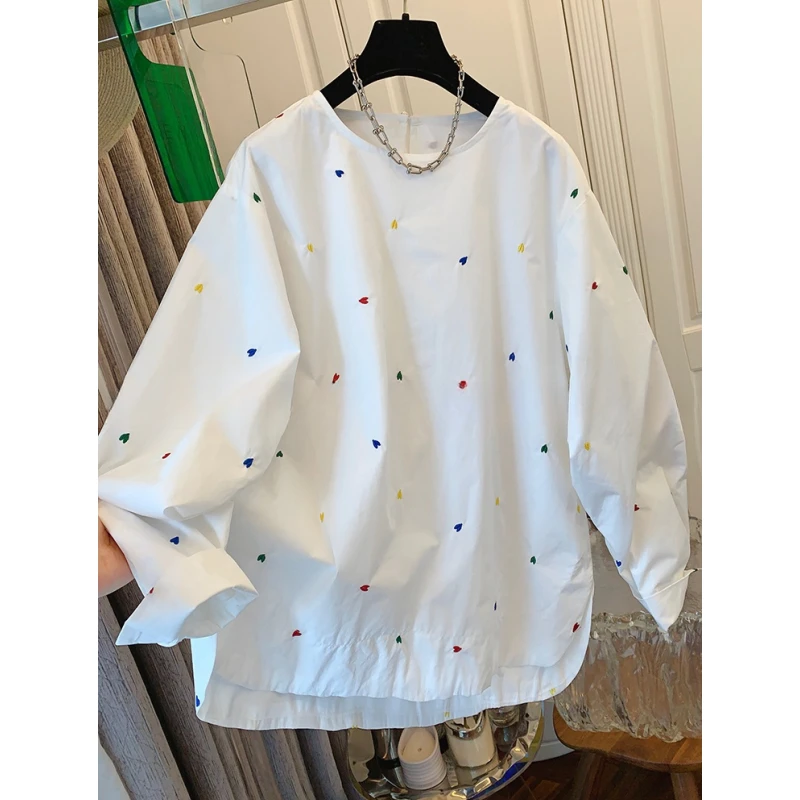 2025春季新款独特超好看爱心圆领内搭白色衬衫娃娃衫宽松上衣女装