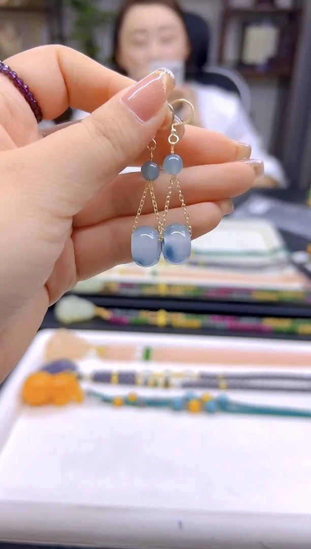 翡翠14K金镶嵌耳饰DIY款E764