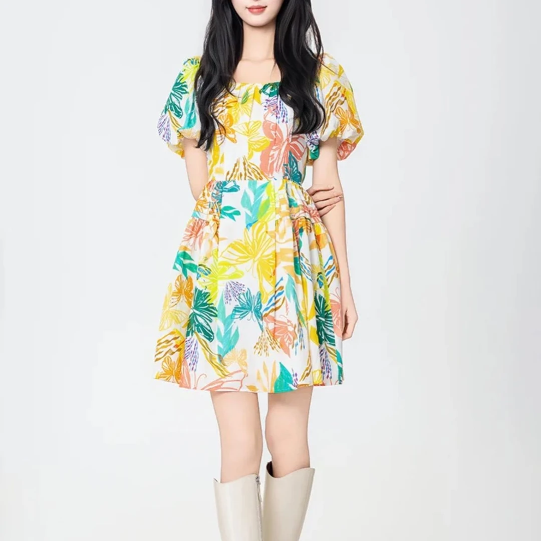 AMASS/阿玛施春夏法式时尚气质小清新碎花森系方领连衣裙5500516