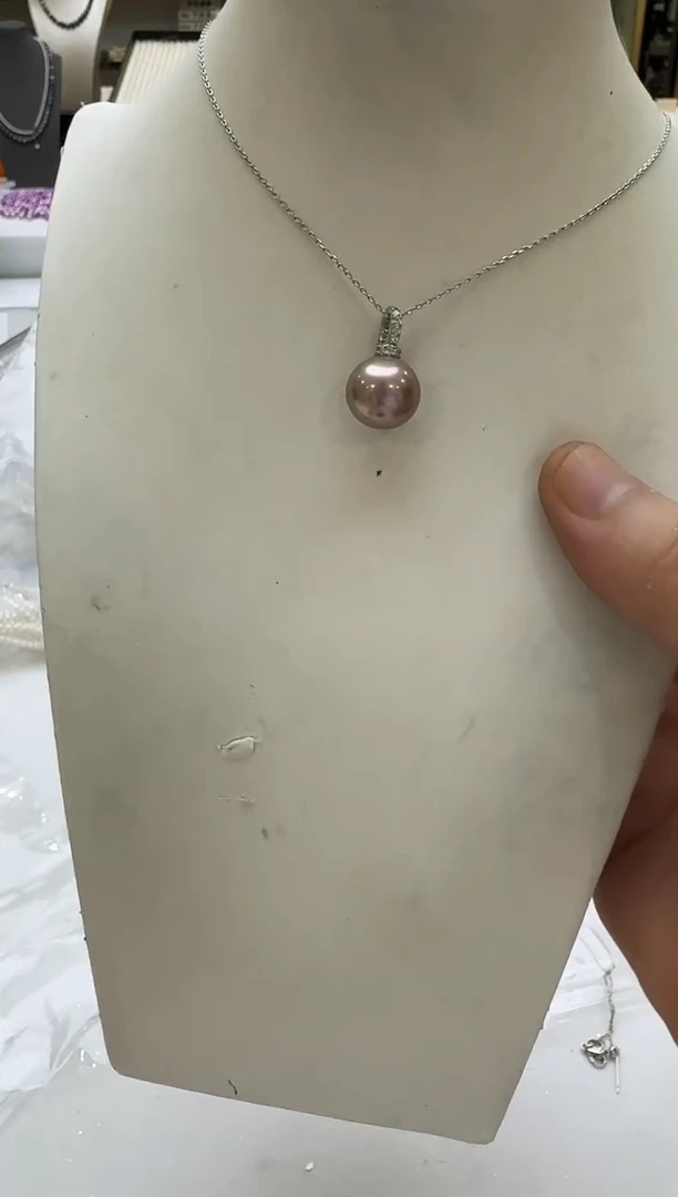 淡水珍珠银S925镶嵌吊坠(赠链)12-13mm 紫万能扣