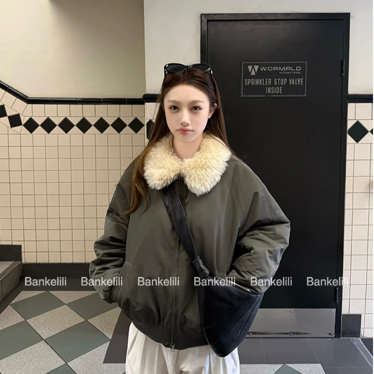 炽铂2025新款'纽约雨季'巨好看毛毛翻领棉服夹克外套女冬时尚百搭