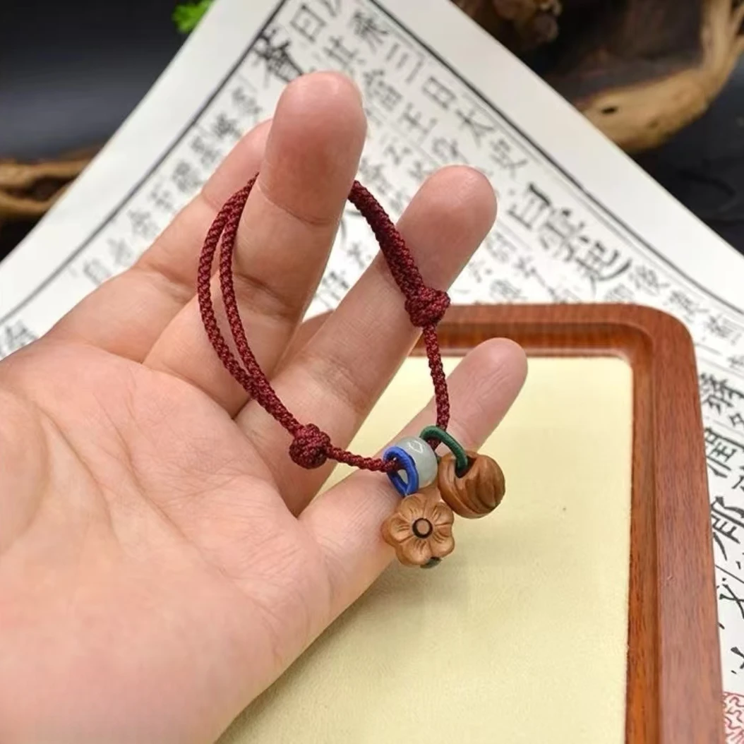 保真老桃木桃篮平安扣手串本命年红绳成人孩子情侣