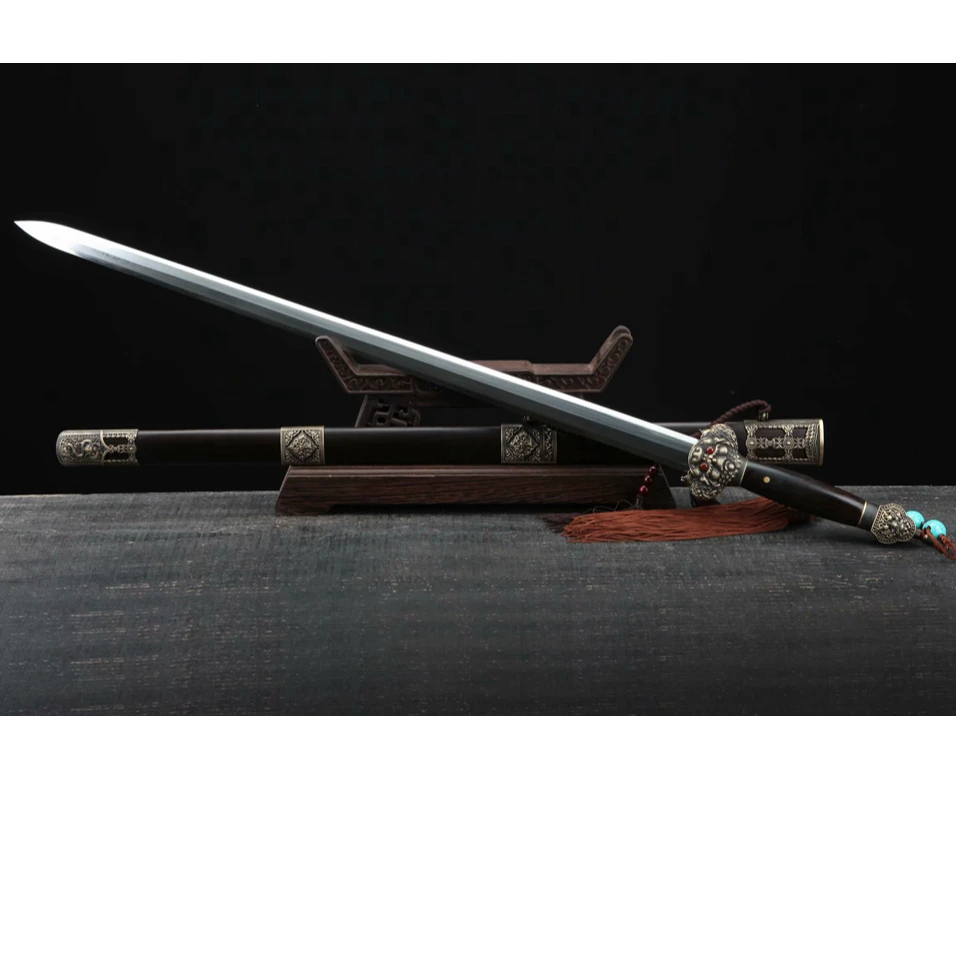 新疆包邮龙泉市28寸小永乐(做旧款)花纹钢一体刀剑刀具防身未开刃