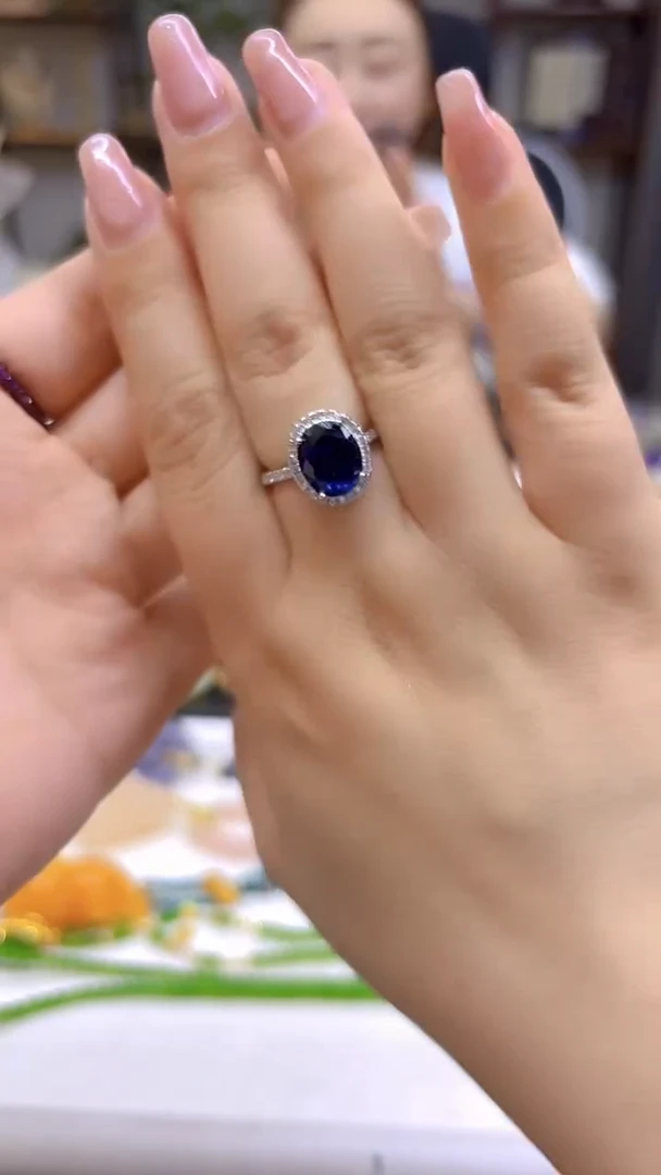 蓝宝石戒指银S925镶嵌DIY款J124