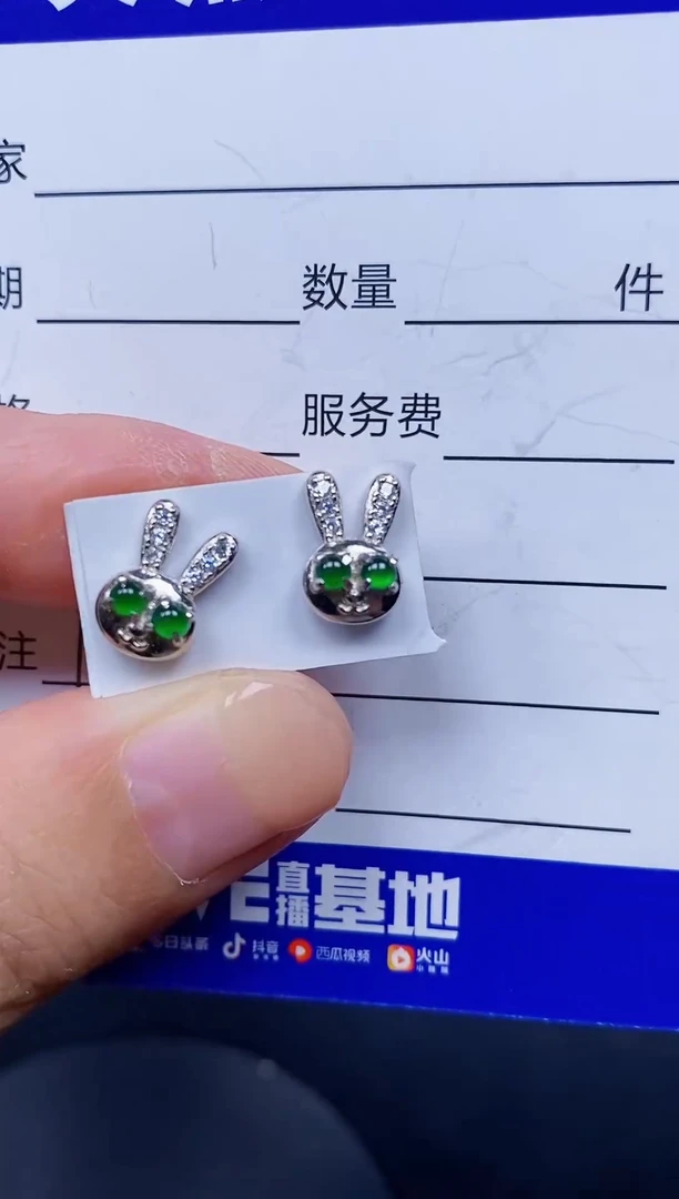 银S925镶嵌翡翠耳饰132