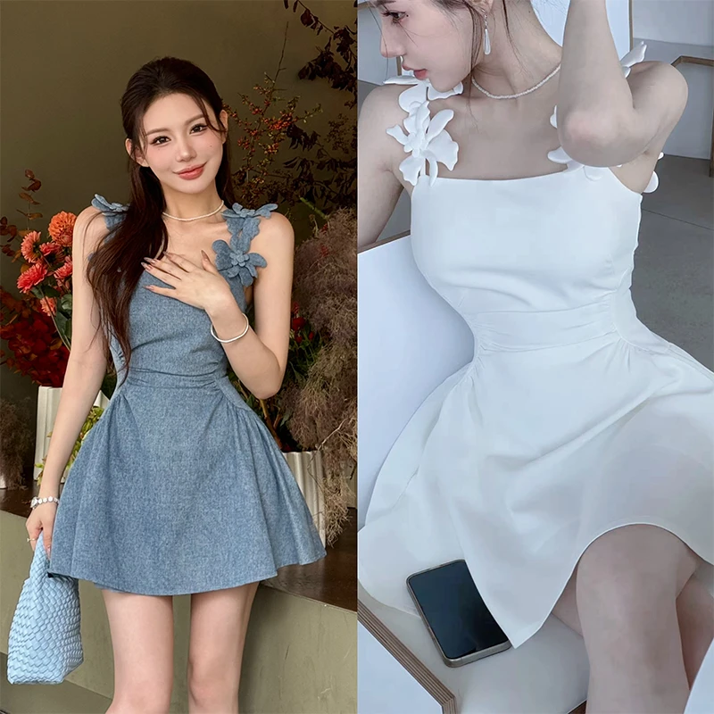 粉红pink 【心动白玉兰】定制白色立体花朵连衣裙LWJ24B2Q1277