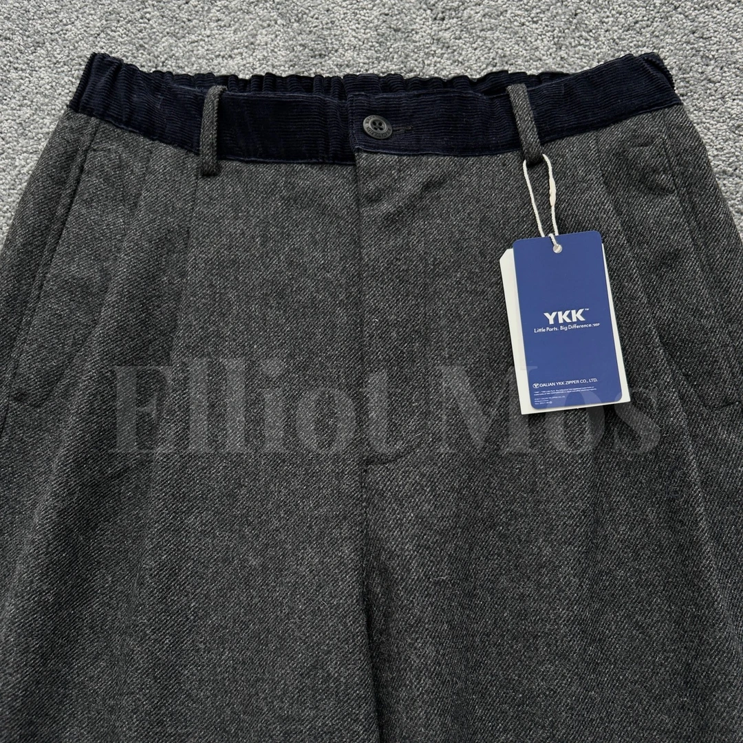 腰部拼接灯芯绒~Wool Tapered Pants 粗纺人字呢羊毛锥形裤-0979