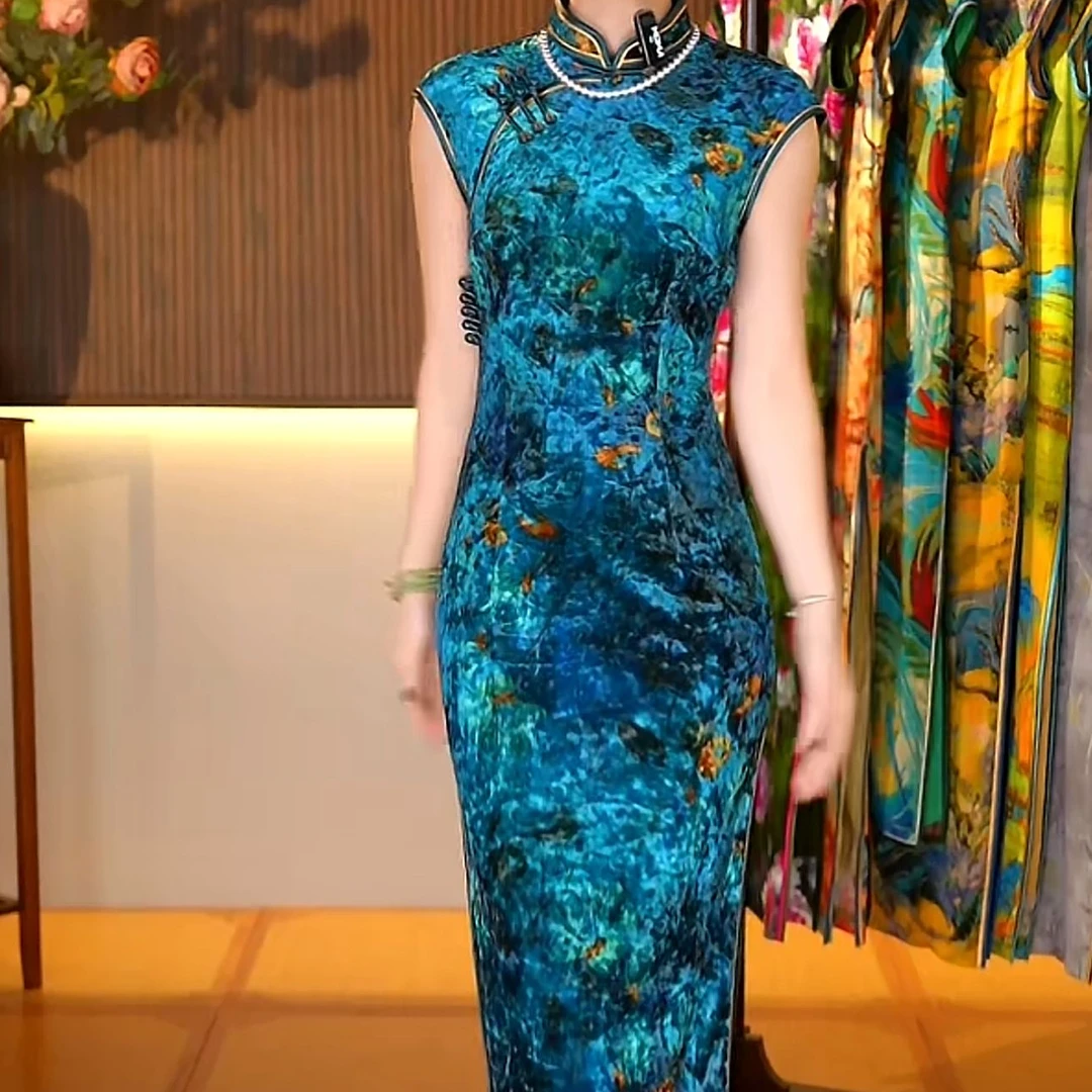 水中嬉戏气质修身气质旗袍无袖高端蕾丝显瘦夏季高腰线