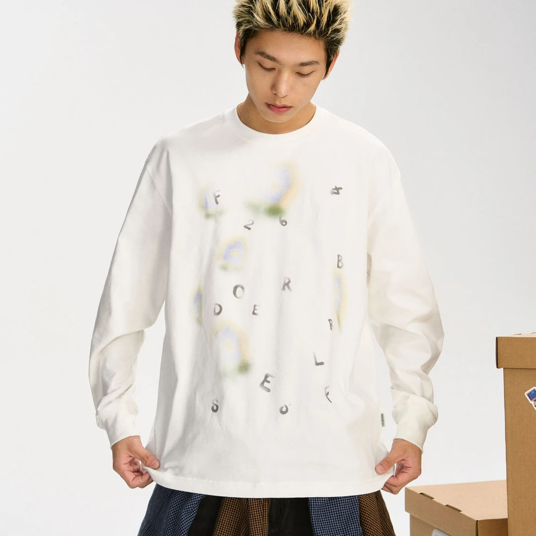 F426模糊花朵印花长袖T恤6513   琦儿专场