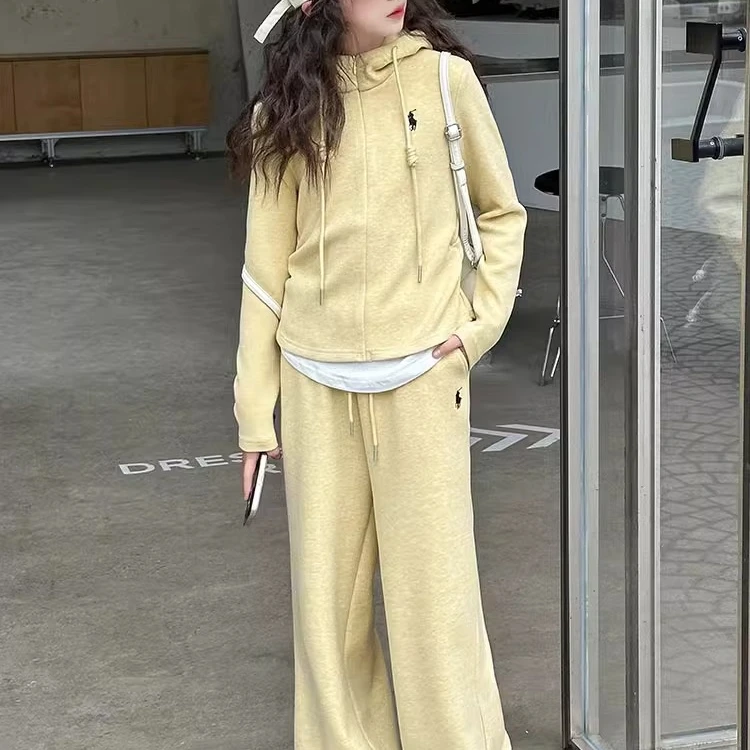 女大童春秋运动卫衣套装2025新款韩系时髦休闲连帽假两件阔腿裤潮