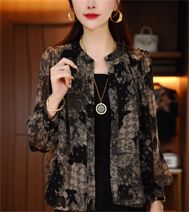 诺诗 新款洋气宽松显瘦优雅轻奢气质印花百搭小衫V25Q260