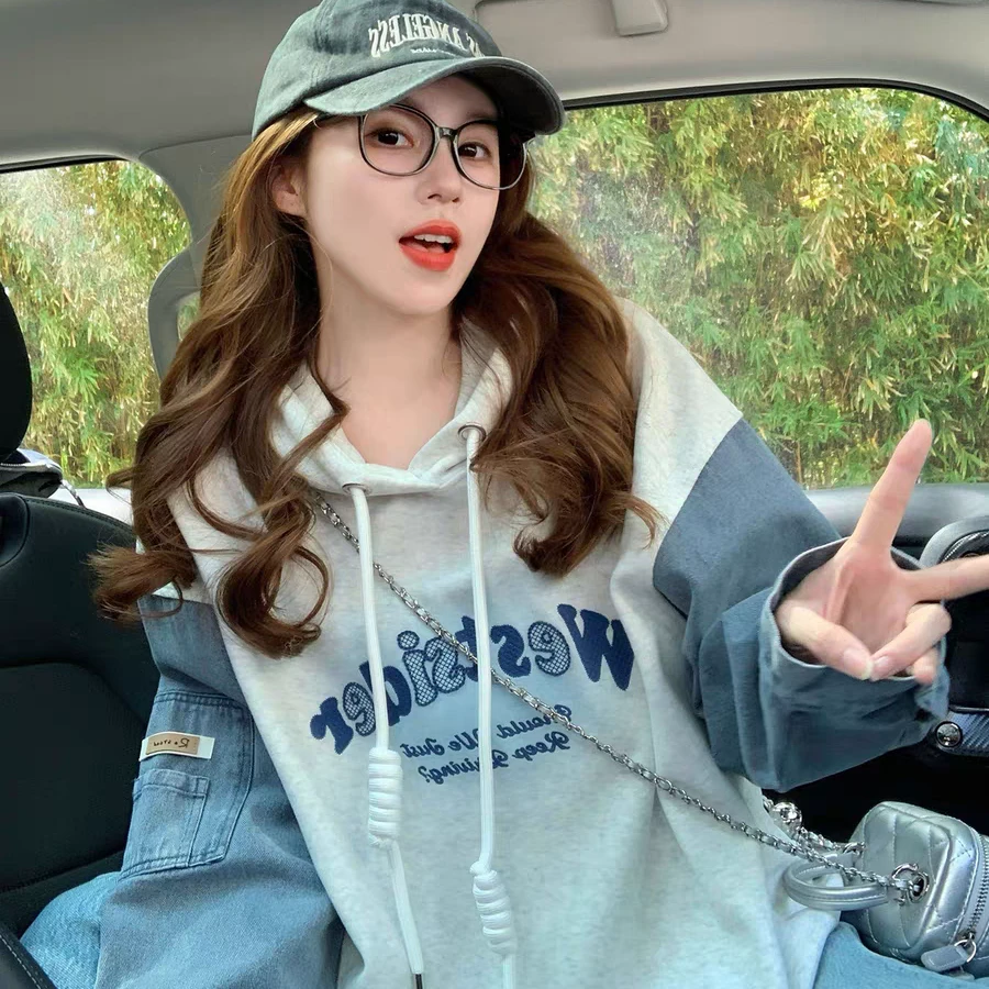 【801-900】潮流新品欧货字母连帽卫衣女加绒2025冬季美式潮牌上衣