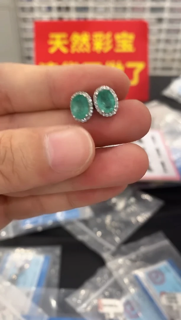 耳饰银S925镶嵌祖母绿1
