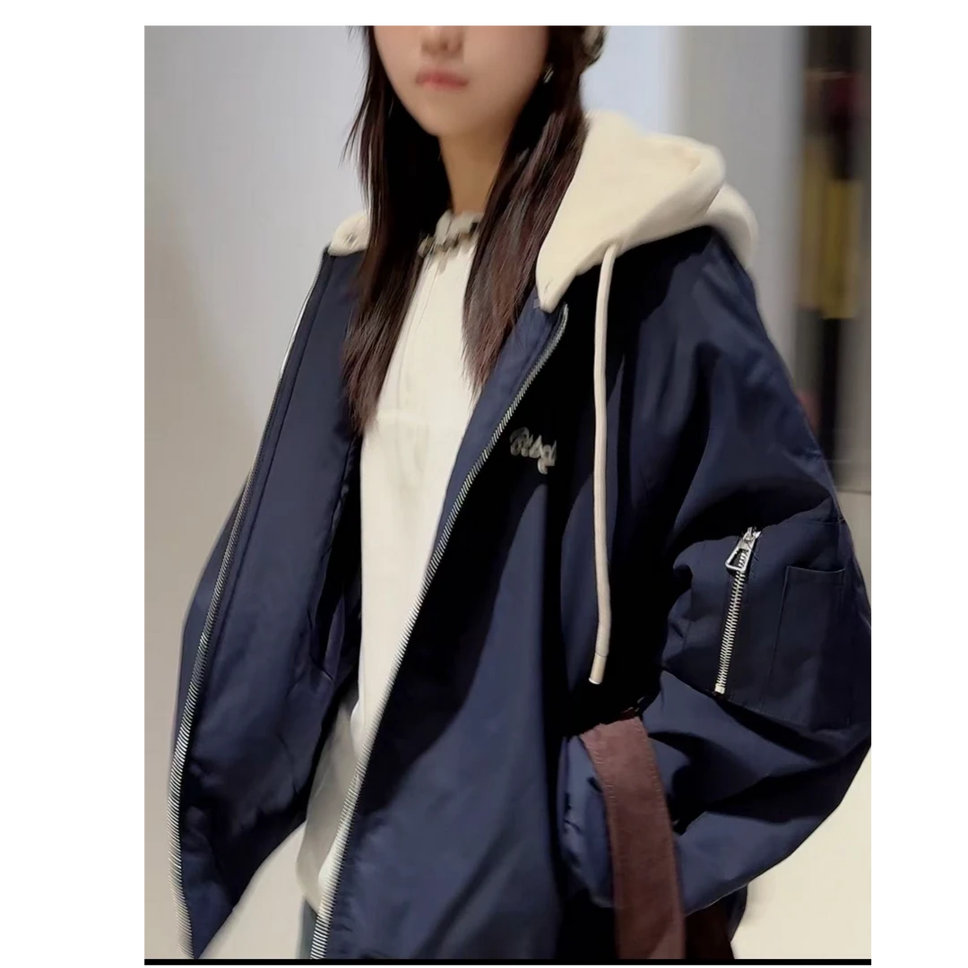 TTY 2025冬款中性美式日常高街宽松连帽拼色棒球服外套278116