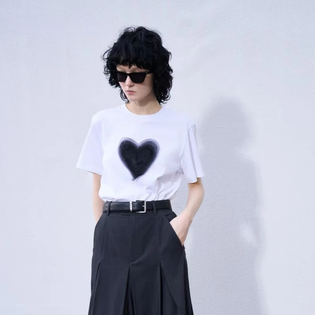 252011【MO订单抗菌防螨】春欧根纱刺绣爱心短袖T恤