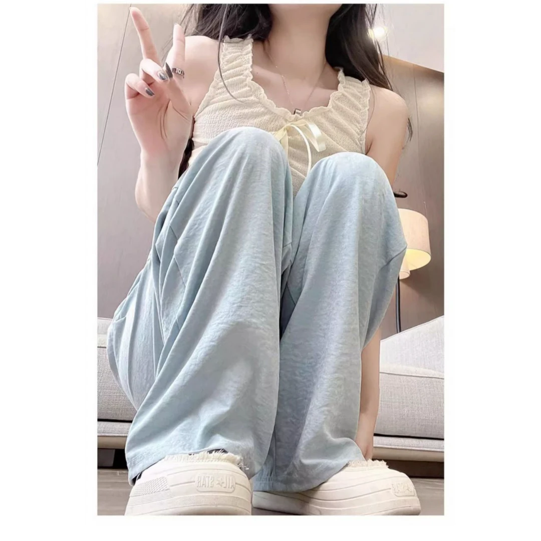 春季奶芙山本裤春季2025新款白色高腰垂感宽松显瘦薄款直筒阔腿裤