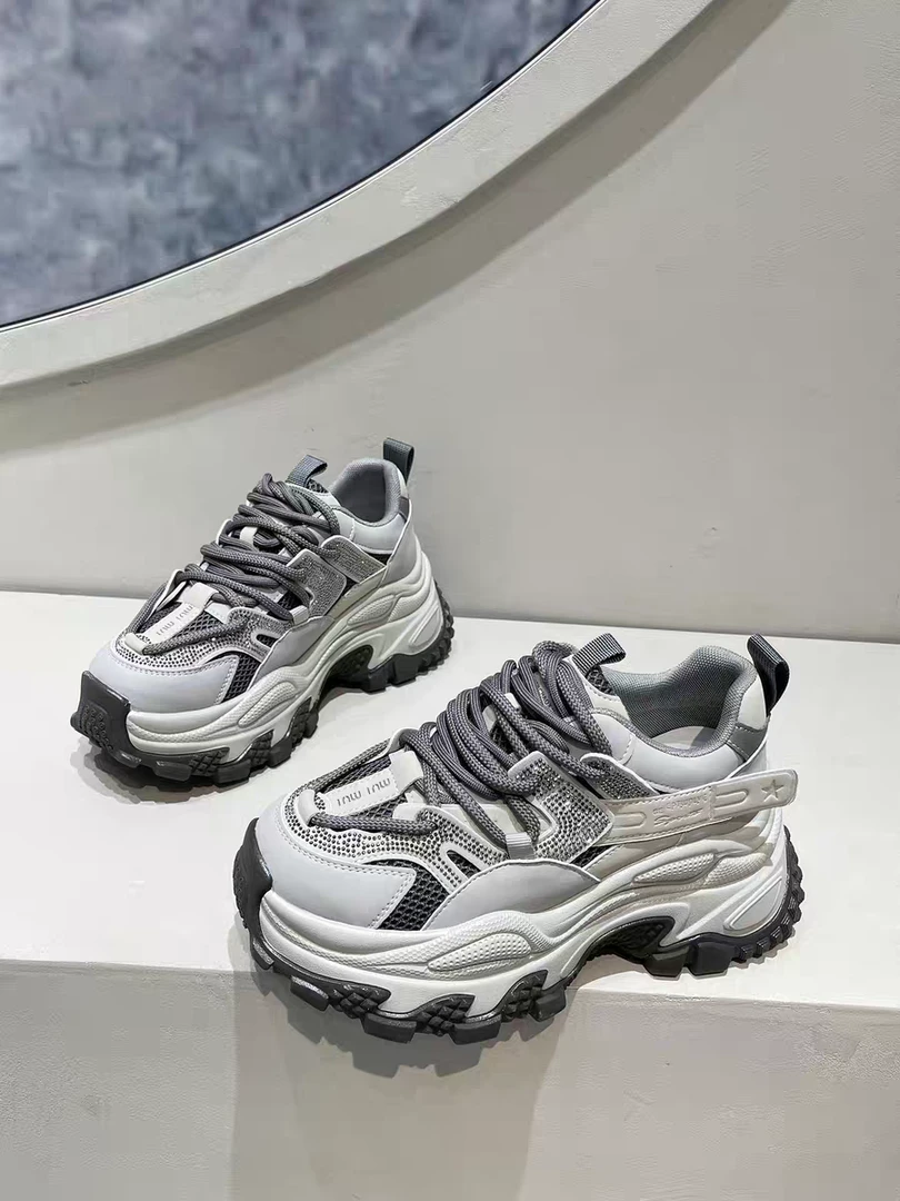 【鞋爱】200107国潮真皮老爹鞋水钻复古百搭透气增高休闲运动鞋