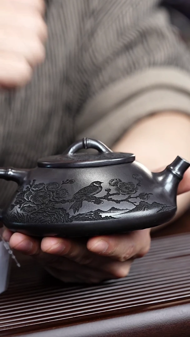 茶壶紫砂宜兴紫砂 竹节石瓢石黄 李亚杨