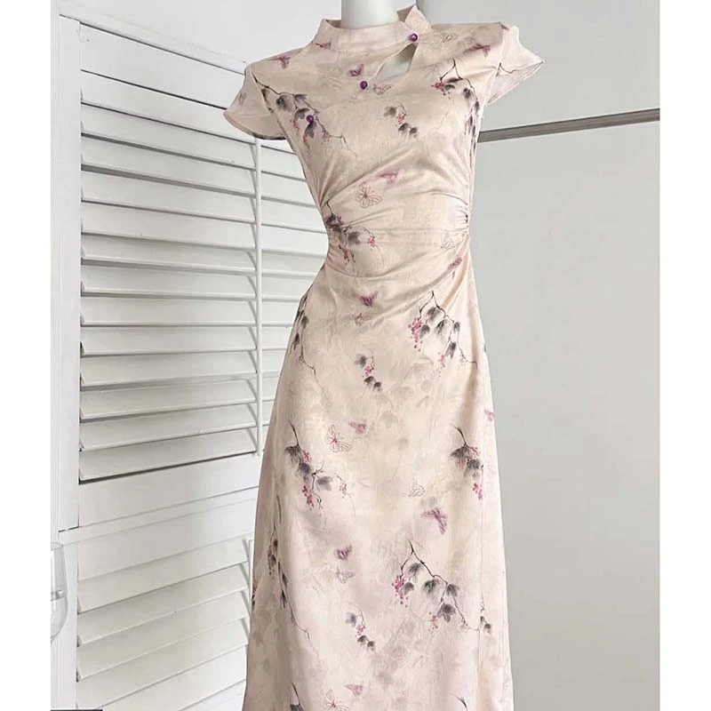 【素夕】新中式显白蝴蝶旗袍女连衣裙D2246