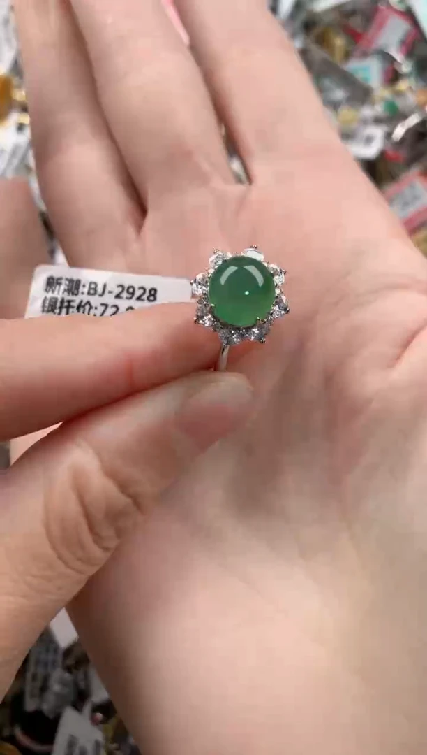 银S925镶嵌戒指翡翠222   8