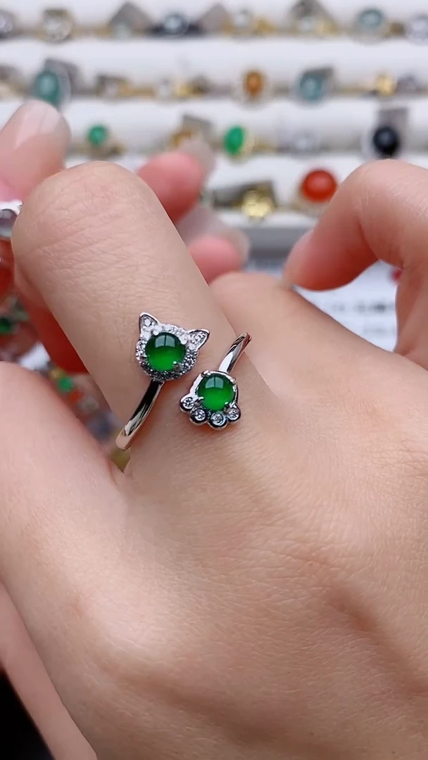 银S925镶嵌戒指翡翠唉****症正品 纯天然翡翠