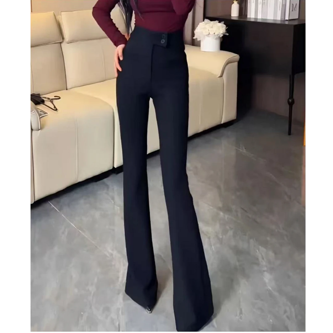 女神裤黑色微喇超模女裤高腰显瘦裤子双排扣长裤2025秋季新款