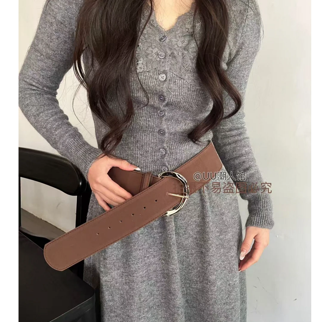 小众复古个性仿麂皮绒面宽边腰带网红同款时尚百搭皮带裤带装饰带