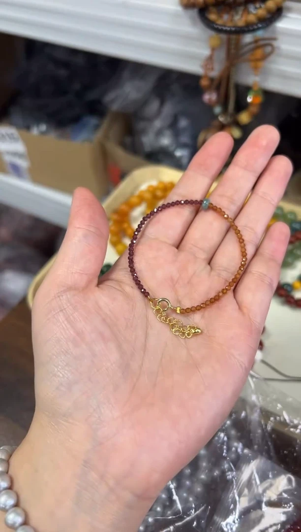 手链未镶嵌石榴石双色切面珠石榴石翡翠手链[0960]