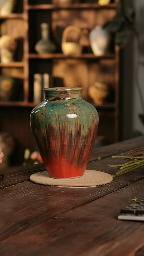 摆件25-378 陶瓷花器高26口径11