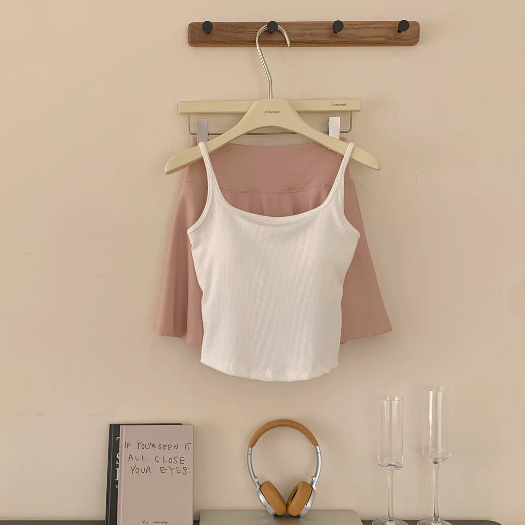 2025纯色细带螺纹棉美背背心春季新款时尚百搭休闲简约女士