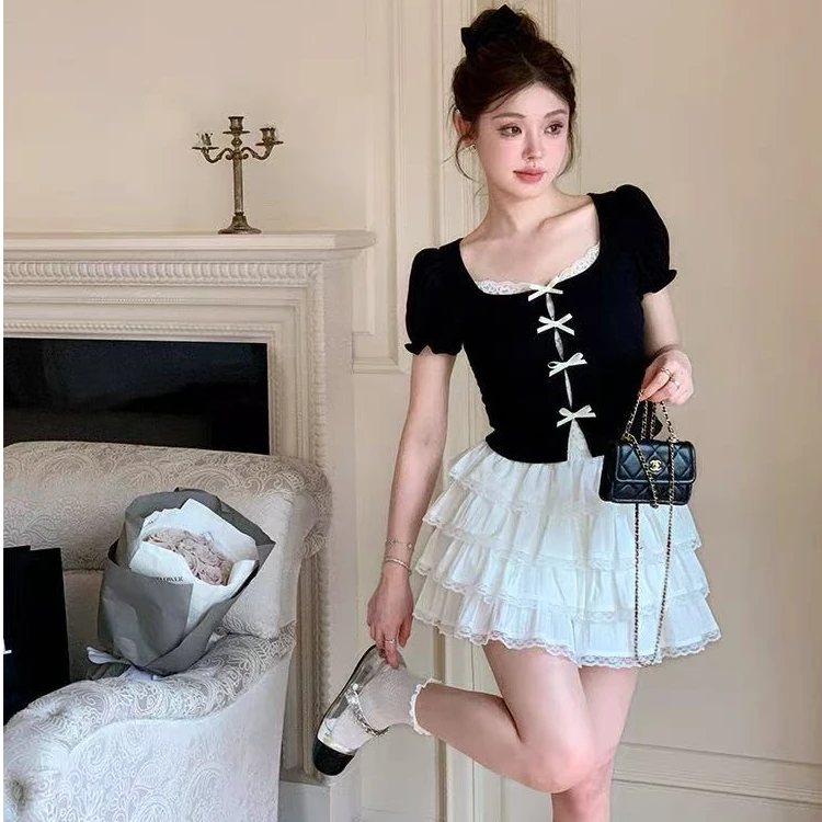 短袖圆领西装夏装收腰洋气泡泡袖显瘦小香风高腰减龄时尚