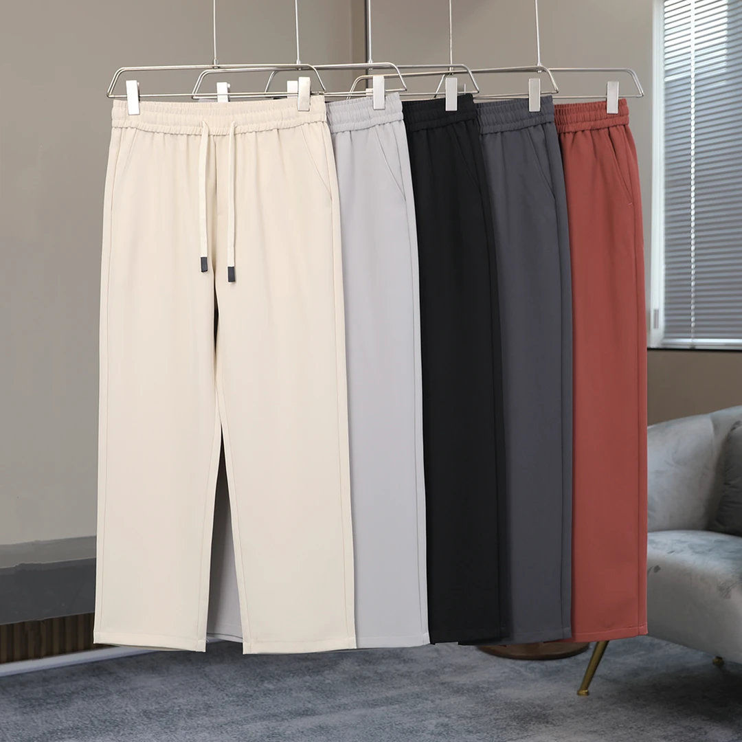 2025年新款高腰冰丝贡缎休闲裤夏季垂感宽松直筒运动裤