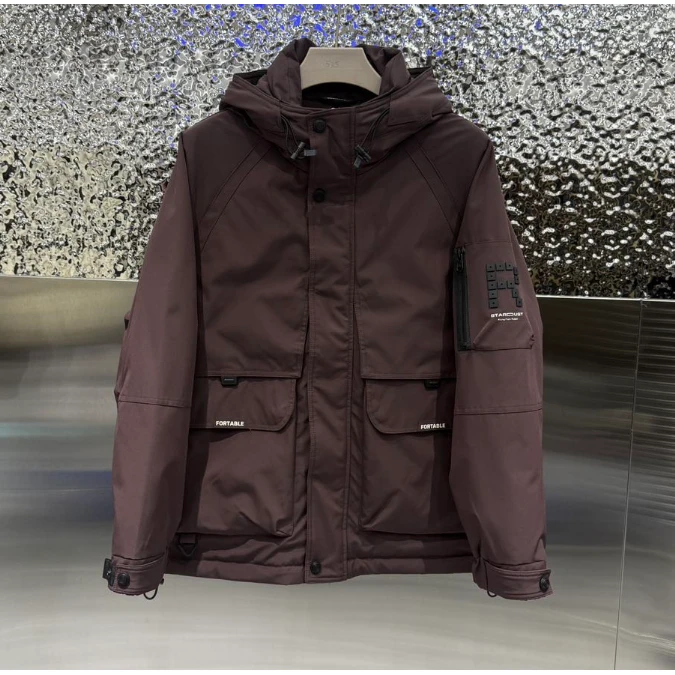 紫【硅胶R标】535冬季连帽果冻小标立体口袋90羽绒服情侣款