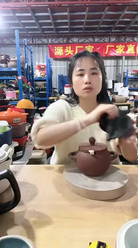 陶瑕疵紫砂双耳猪油罐送勺