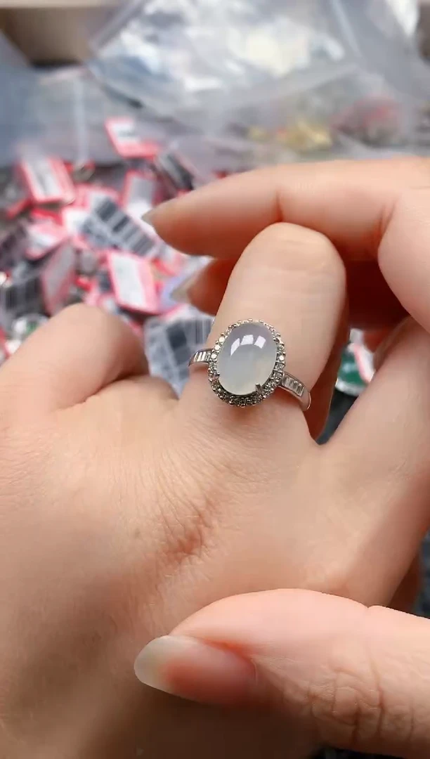 银S925镶嵌戒指翡翠天然A货缅甸翡翠