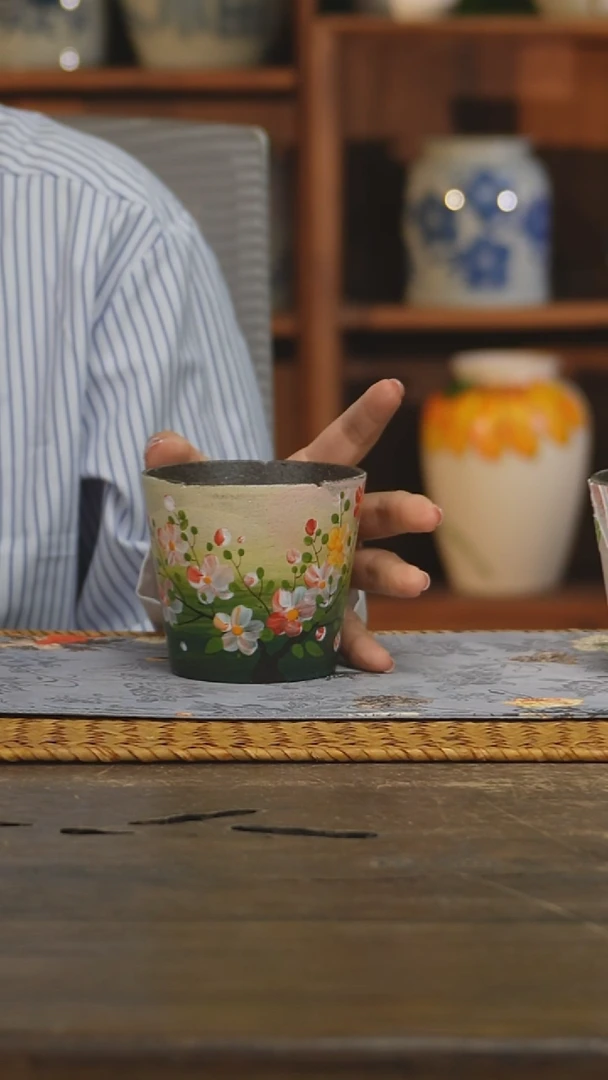 瓷片景德镇纯手工手绘花器摆件