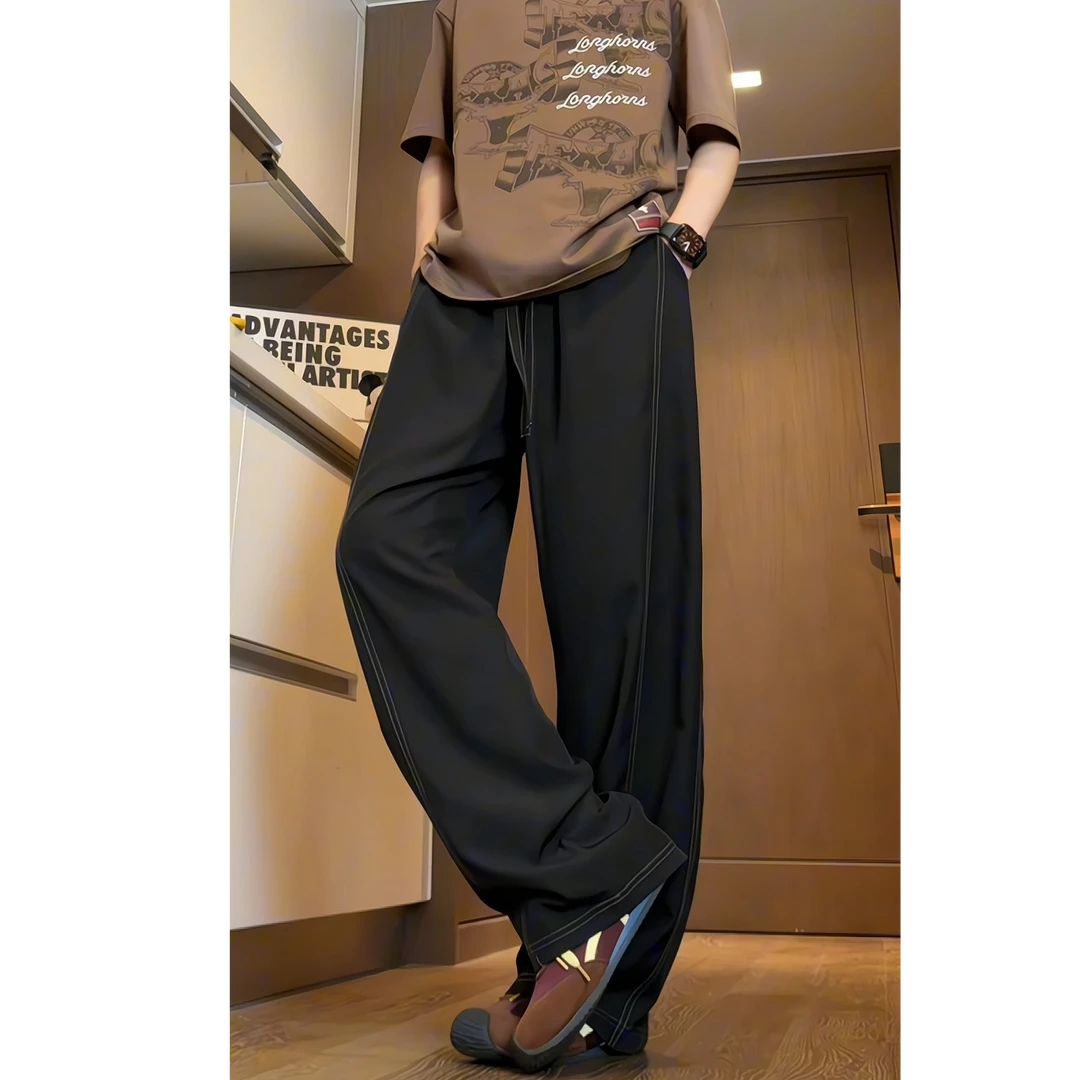 B-K-F弯刀裤男大码四季可穿阔腿垂感青少年运动透气直筒休闲裤