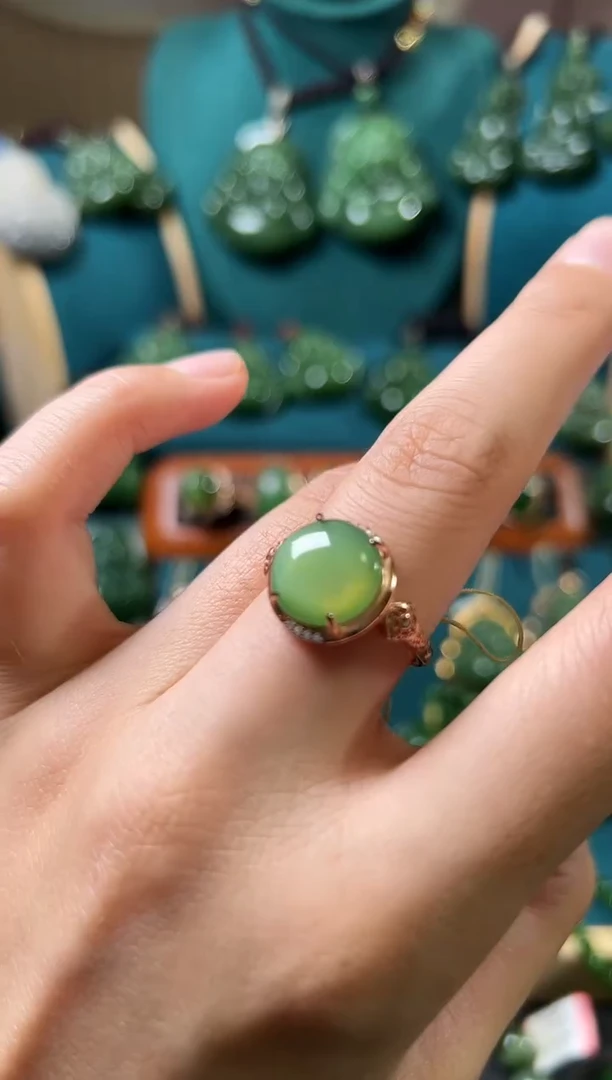 和田玉（碧玉）戒指银S925镶嵌碧玉