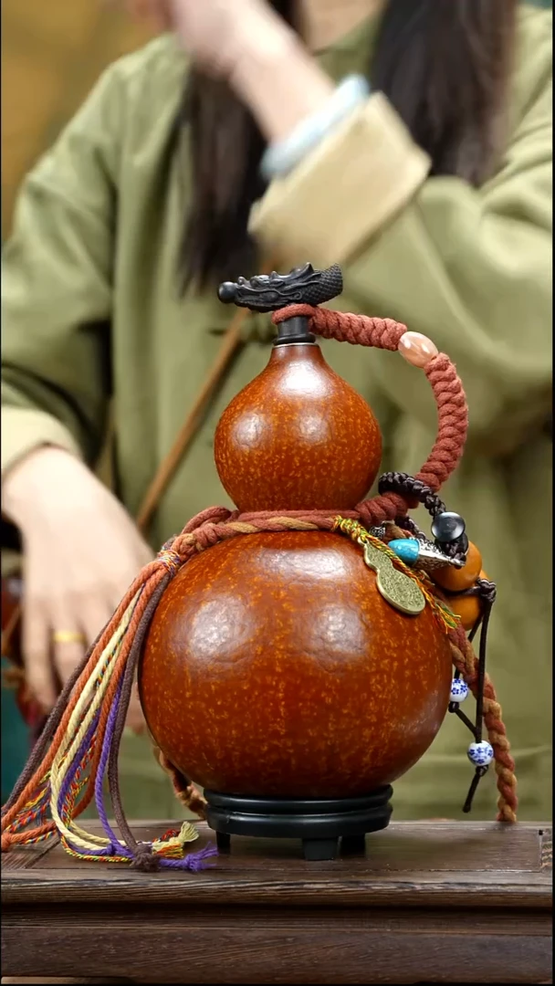 YQ211精品藏绳款天然酒葫芦（一物一拍）+原色小葫芦