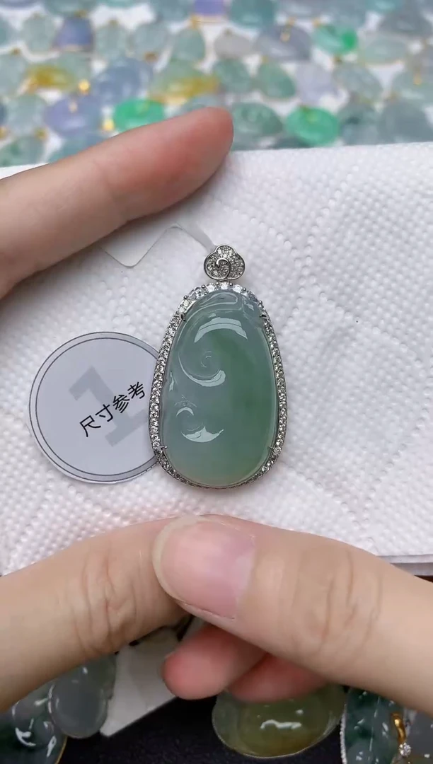 翡翠银S925镶嵌颈饰天然A货翡翠